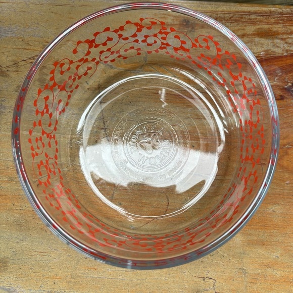 3 Pioneer Woman Flea Market Red Swirls & Teal Dandelions 4 Cup Quart Glass Bowls - Picture 7 of 9